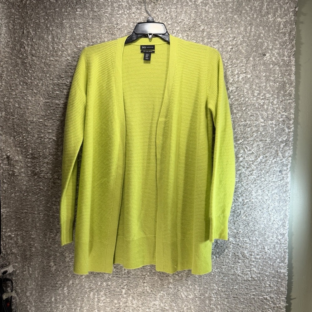 JNY Jones New York 2-ply Cashmere Ribbed Cardigan Sweater Green M Academia